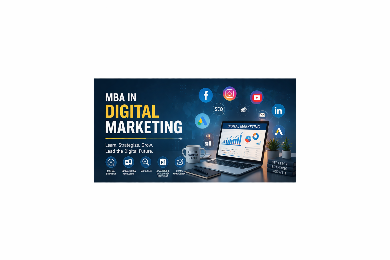 MBA in Digital Marketing course banner with online marketing concepts